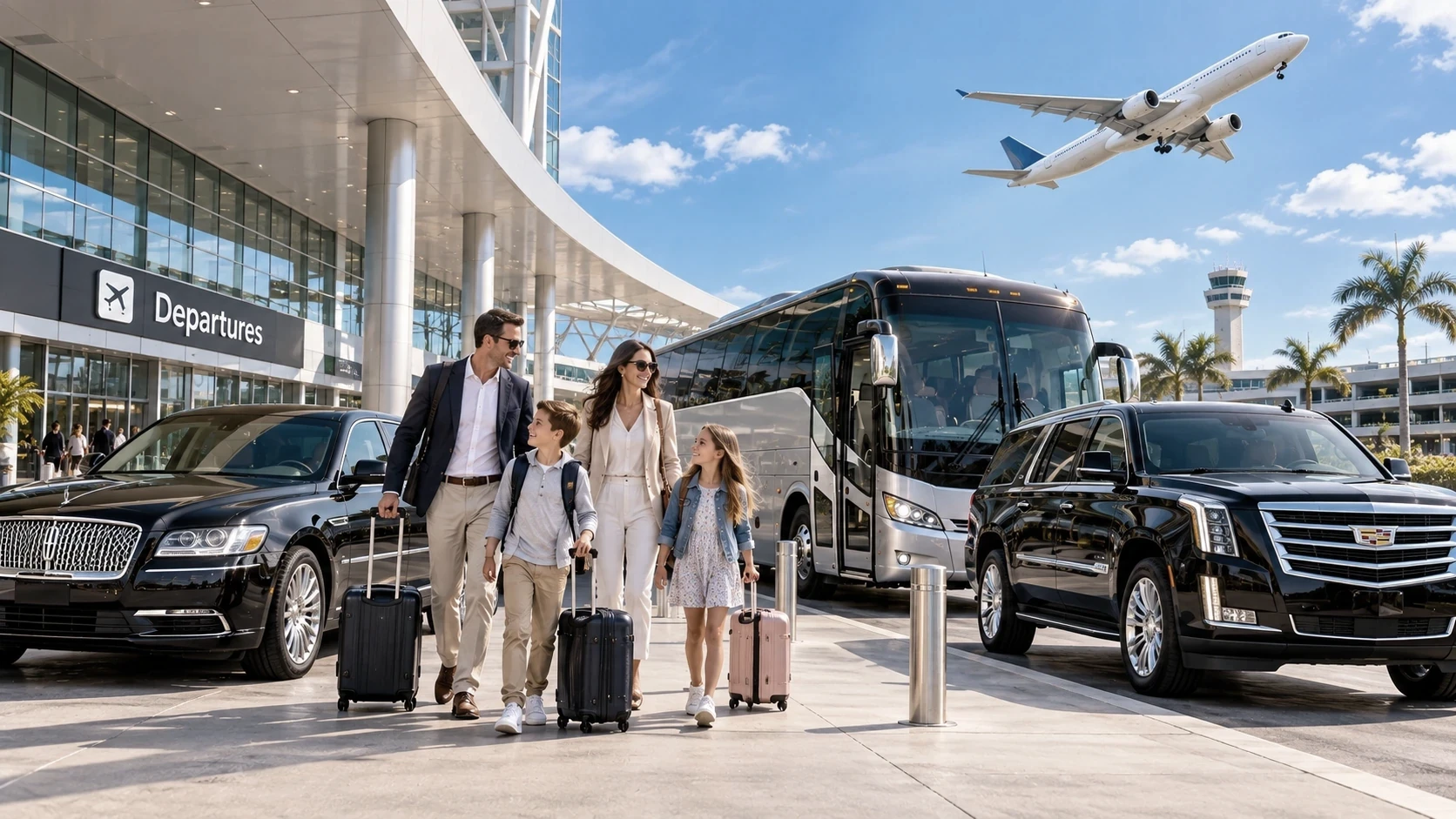Group charter transportation at a Portland area airport